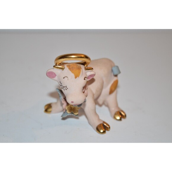Vtg Pink Longhorn Bull Figurine Bow Flowers Walker Renaker Holy Cow Lot Flaws - Picture 6 of 11